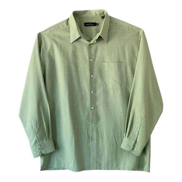 Bugatchi Uomo Men's Button Up Short Sleeve Stripe Shirt Green Size XXL - Picture 1 of 4